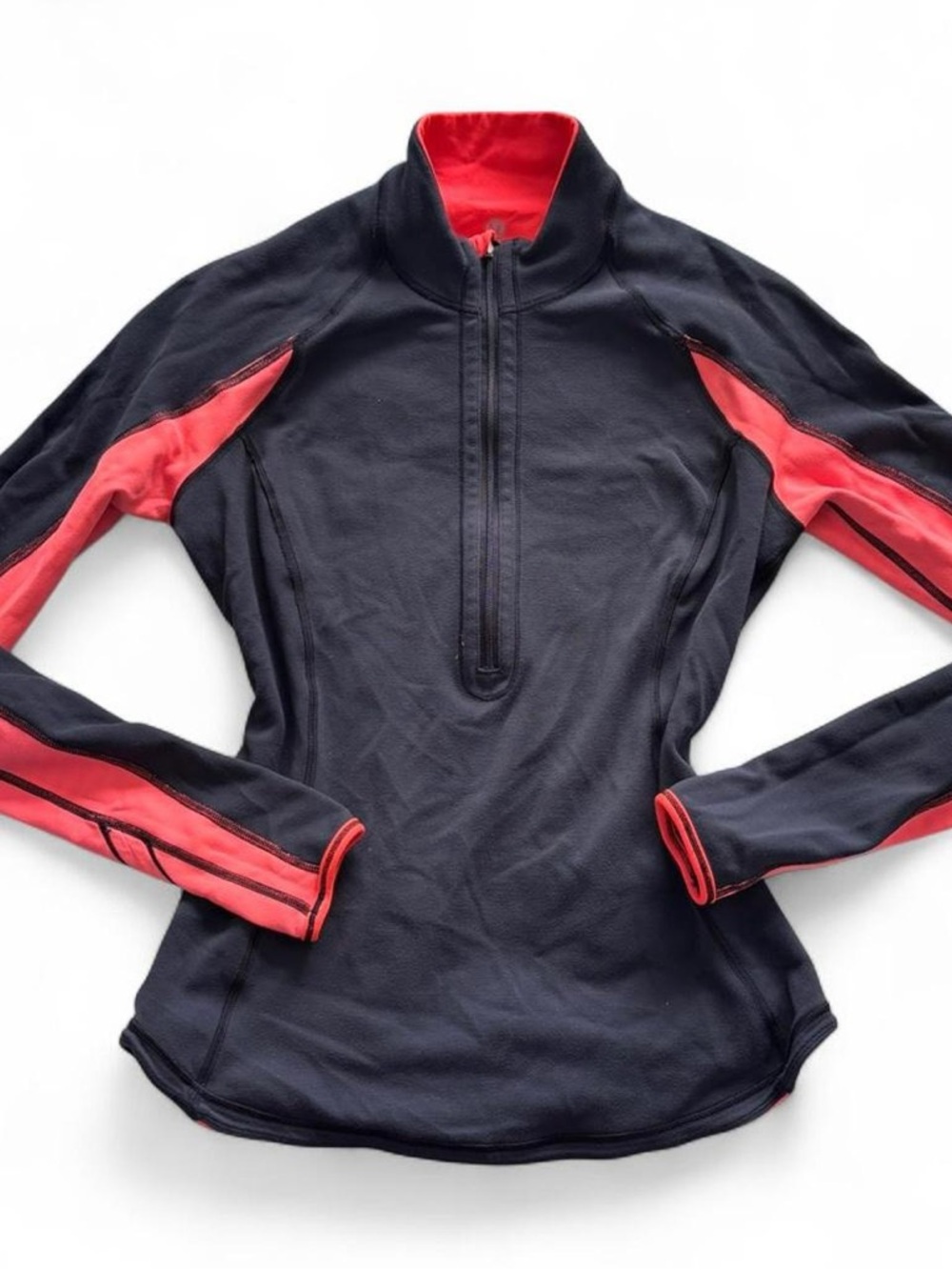 lululemon athletica reversible navy and Red Half-Zip Long Sleeve Top